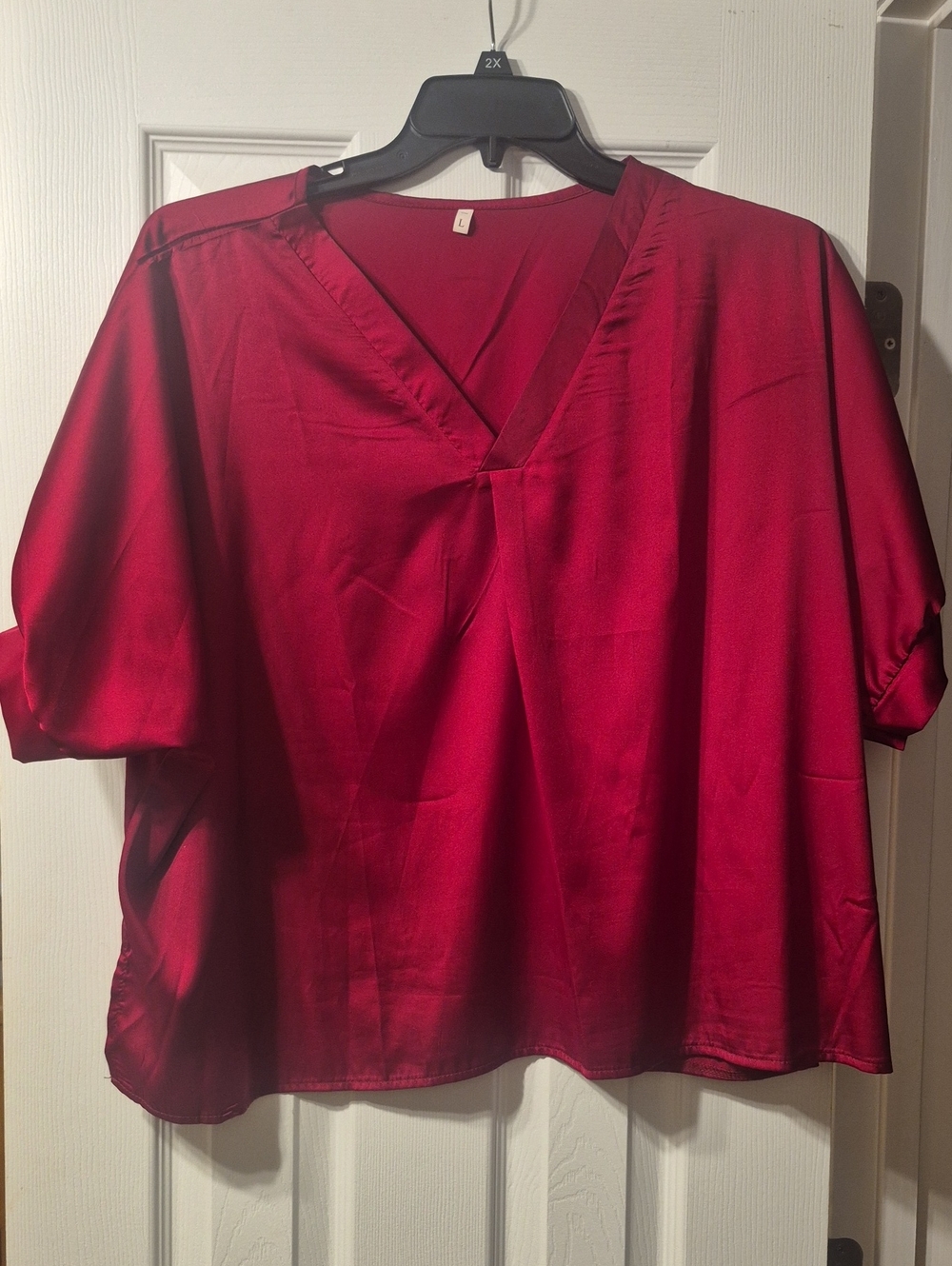 Women's V-Neck Short Sleeve Blouse - Deep Red